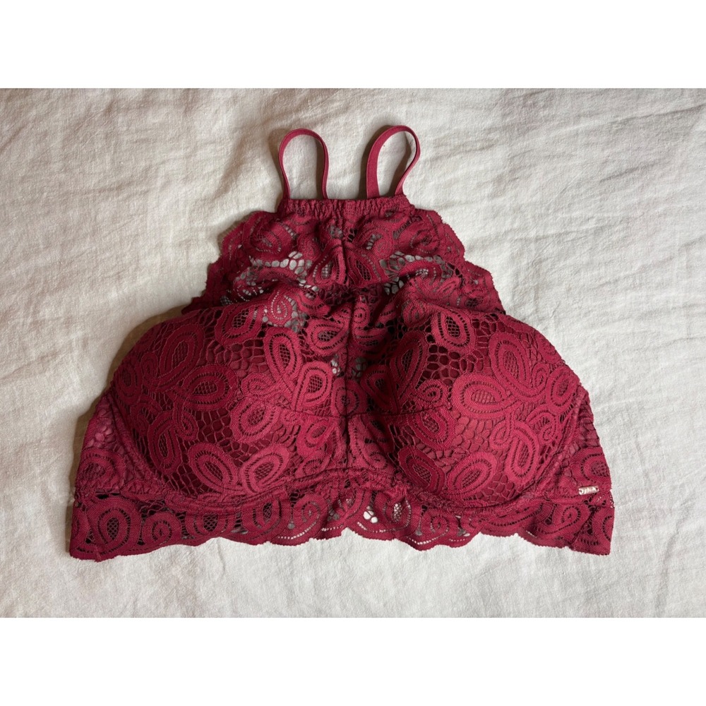 PINK Victorias Secret High Neck Lace Bralette Burgundy XL Lace Bra